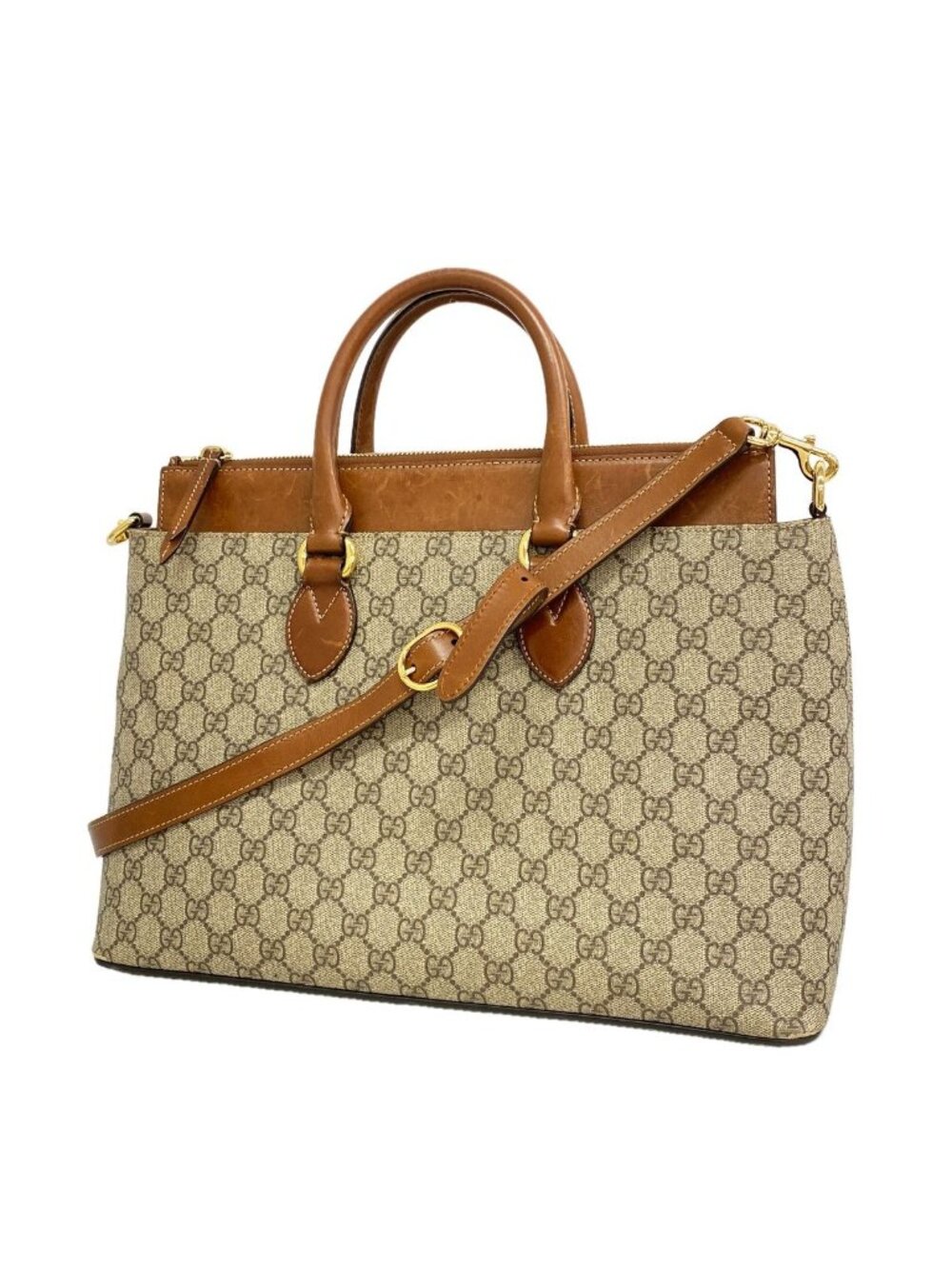 Gucci Handbag GG Supreme Brown Gold 2-Way Bag